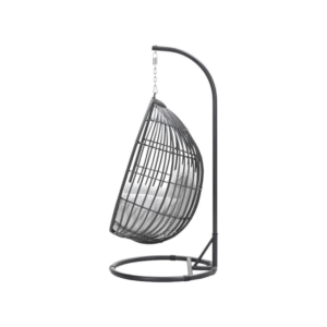 Panama hangstoel met rotan look en metalen frame, schuin achteraanzicht