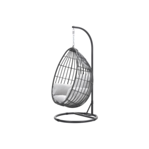 Panama hangstoel met eivormig ontwerp en metalen standaard, zijaanzicht