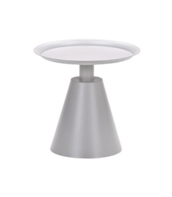Taupe Zavala bijzettafel met conische basis op witte achtergrond