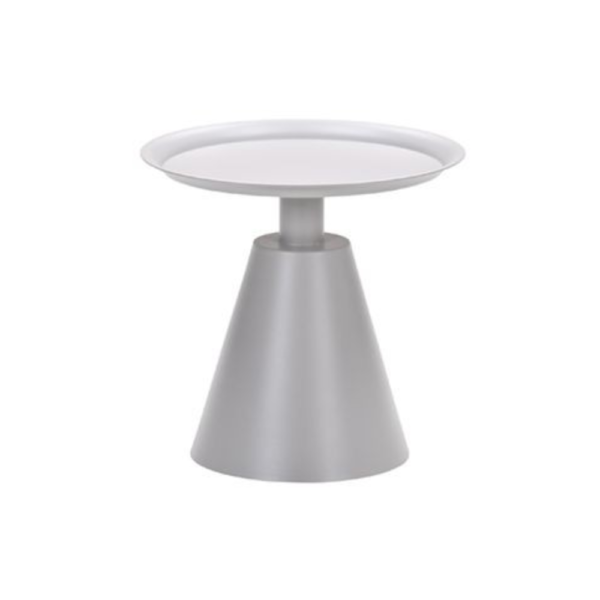 Taupe Zavala bijzettafel met conische basis op witte achtergrond